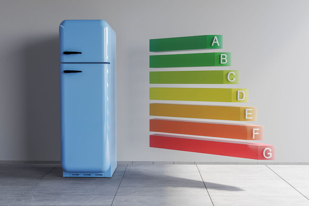 Energieffektivitetsklasser bredvid kylskåpet
